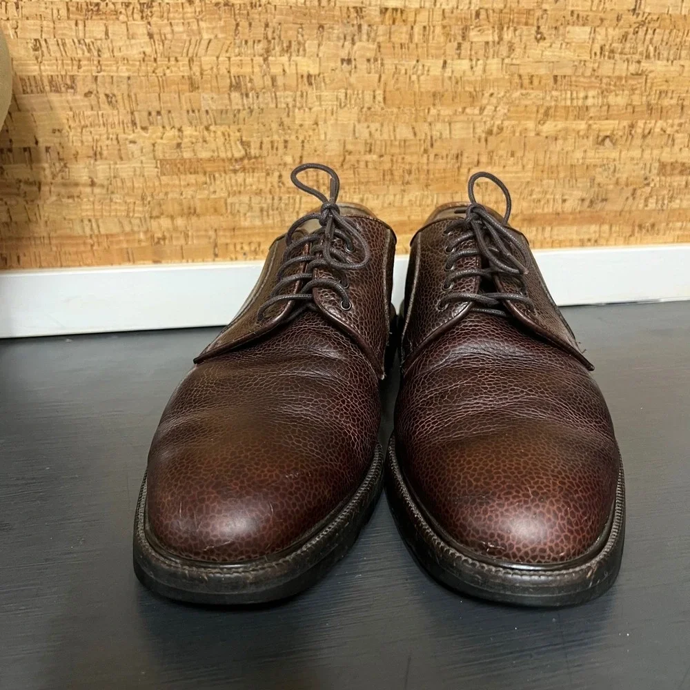 Salvatore Ferragamo Men 8.5 2E Brown Pebble Grain Leather Lug Sole Derby 617 B22